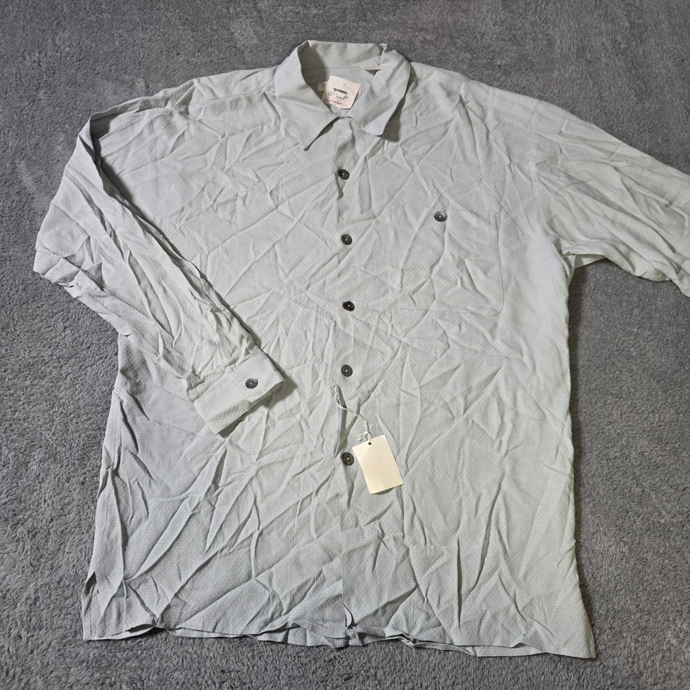 Direction Mens Large Button Up Shirt Sage Green Textured Rayon Blend USA Made
